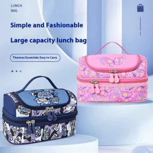 Cute Cartoon Portable Oxford Lunch Bag Children’s Insulation Student Lunch Box Zipper Closure Fun Rice Bag