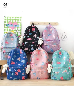 Cute Cartoon Print Backpack Small Fresh School Bag Junior High School Girl’s Thermal Insulation Lunch Box Three Piece Backpack