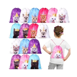 Cute Cat Goodies Candy Treat Drawstring Backpack Full Colour Themed Birthday Party Gift for Promotional Sportpacks