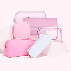 Cute Cosmetic Poutch Pink Beauty Bag Portable Nylon Storage Bag with Patches