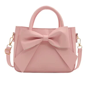 Cute Leather Ladies Handbag Oversized Bow Decor Detachable Strap Double Handle Square Shape Daily Dating Sweet Bag