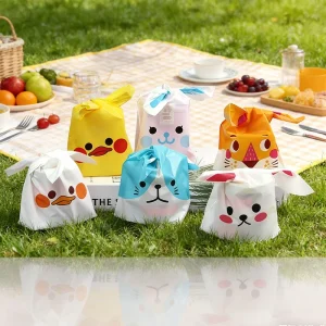 Cute Rabbit Ear Bags Easter Cookie Plastic Bags Candy Gift Bags for Biscuits Snack Baking Package and Event Party Supplies