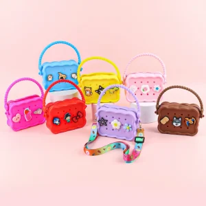 Cute Silicone Kids Handbags One Shoulder Cross body Purses for Mobile Phone Outdoor Beach Use with DIY Charms
