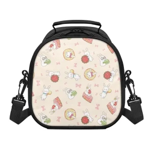 Cute foodie pattern Print on Demand Insulated Kids Lunch Bag With Shoulder Strap Custom Portable Picnic School Storage Bag