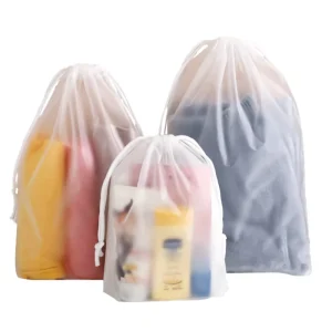 Degradable Clear Shopping Transparent Reusable Clothes Jute Promotional Pouch Storage Custom Plastic Drawstring Bag for Shoes