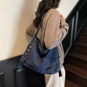 Denim Bag Women’s Versatile Large Capacity Shoulder Bag Large Tote Bag Casual Simple