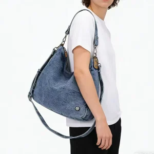 Denim Women’s Crossbody Tote Bag Korean Style All-Match Large Capacity Student Commuting Shoulder Zipper Rivet