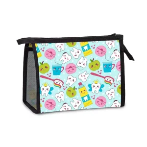 Dental Souvenir Tooth Character Themed Zipper Wash Bag Large Capacity Travel Cosmetic Bag Portable Storage Case