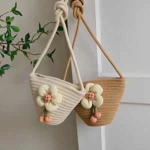 Design Bag Sweet Crossbody Woman Shoulder Bag Lovely Flowers Straw Woman Mobile Phone Bag