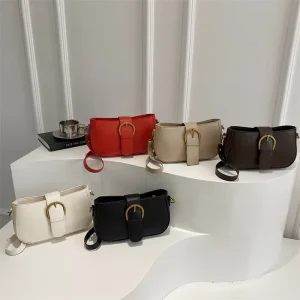 Design Retro Korean Version Belt Lock Casual New Texture Fashion Shoulder Crossbody Underarm Bag for Female
