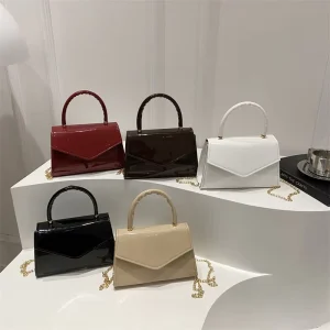 Design Texture Small Square Bag for Women Simple and Bright PU Leather Handbag