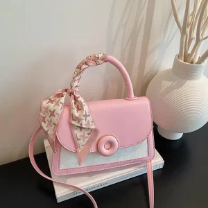 Designer Women’s Bag Simple Bag Luxury Brand HandBag Carrying Square Bag with Scarf