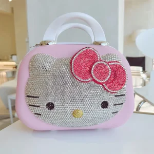 Diamond Kitty Lightweight Travel Bags Luggage Large Capacity 12 Inch PP Zipper Cosmetic Bag Crystal Bling Suitcase Hand Bag