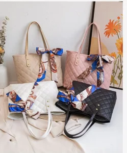 Diamond Patterned Embroidered Bag Trendy and Simple Silk Scarf Single Shoulder Bucket Tote Bag