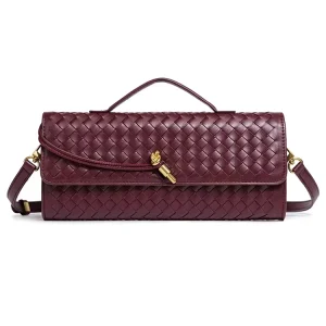 Diamond Shaped Pattern PU Woven Women Single Shoulder Bag Horizontal Lady Clutch Smooth Rectangular Diagonal Cross Bag