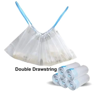 Double Drawstring Trash Bag Strong Plastic Garbage Bag with Dual Cord Closure for Kitchen Household and Office Waste