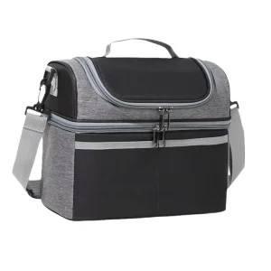 Double Layer Insulated Oxford Dual Zipper Removable Strap 2 Persons Portable Lunch Bag Cooler Tote Meal Carrier Office School