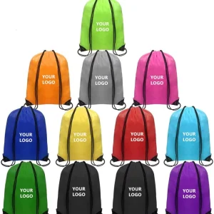 Drawstring Backpack Bulk Cinch Bag Polyester for Gym Sports Beach Party Trip Promotion Gift
