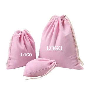 Drawstring Bag Cloth Big Small Cotton Drawstring Bag Custom Logo Pink Canvas Drawstring Bag