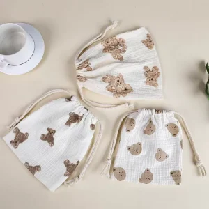 Drawstring Storage Bag 22*16 CM Muslin Cotton Drawstring Bag Cute Printing Drawstring Gift Bag