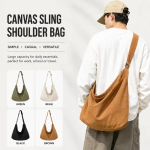 Durable Canvas Crossbody Sling Bag Shoulder Tote Large Capacity Portable for Daily Travel with Zipper Closure