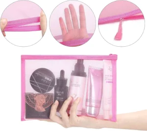 Durable Flexible Translucent Zipper Closure Mesh Makeup Bag Heavy Portable Makeup Handbag For Cosmetics