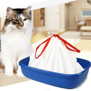 Durable PE Biodegradable Drawstring Pet Litter Bag with Lining Custom Size Disposable Litter Box