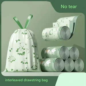 Durable PE Plastic Interleaved Drawstring Garbage Bags Automatic Closing Gravure Printing for Supermarket Use Custom Orders