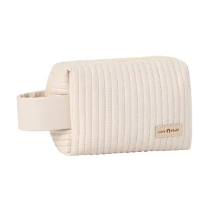 Durable Toiletry Bag Ladies Makeup Pouch Zipper Large Capacity Cosmetic Bag Soft Cream PU with Carry Handle for Girls