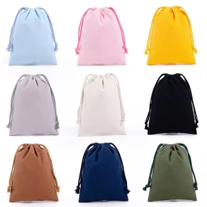 Eco Friendly Cotton Pouch Custom Logo Printed Canvas Cotton Calico Drawstring Bag with Double String Draw String Bag
