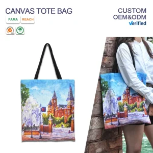 Eco Friendly Creamy Beige Black Blank Reusable Cotton Canvas Tote Bags Customizable Colors Logo Medium Size for Women Shoulder