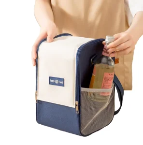 Eco Friendly Double Zip Insulated Lunch Bag Large Opening Travel Picnic Cooler with Shoulder Strap