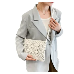Eco Friendly Fashion Straw Bag Cross Body Beach Vacation Shoulder Handbag Mobile Phone Bag Summer Autumn Spring Zipper