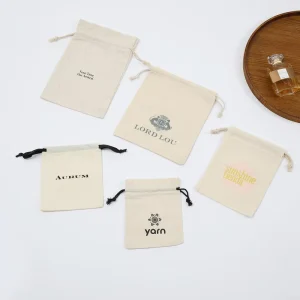 Eco Friendly Jewelry Gift Drawstring Pouch Personalized Custom Logo Foldable Cotton Canvas Drawstring String Bag With Ribbon