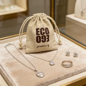 Eco Friendly Natural Cotton Linen Customized Logo Printed Jewelry Gift Drawstring Bags