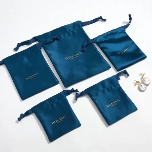 Eco Friendly Printed Wedding Birthday Gift Packaging Drawstring Satin Bag Jewelry Pouch Custom Logo