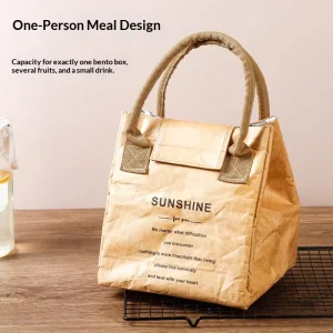 Eco friendly Japanese Style DuPont Paper Lunch Bag Waterproof Aluminum Foil Lining Large Capacity Picnic