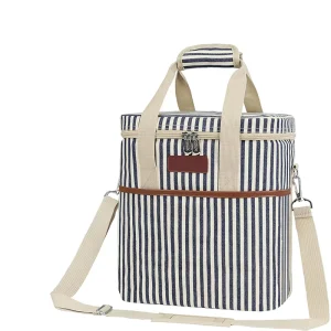 Eco friendly Waterproof Food Lunch Cooler Bags Reusable Stripe Picnic Insulated Cooler Bag Printed Pattern Soft Cooler Bag