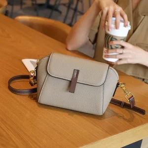 Elegant Crossbody Bags for Women Cream White Litchi Pattern Leather Flap Shoulder Bag Designer Style Ladies Messenger Purse