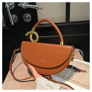 Elegant Designer PU Leather Semi Circular Crossbody Bag Luxury Famous Brands Saddle Bag