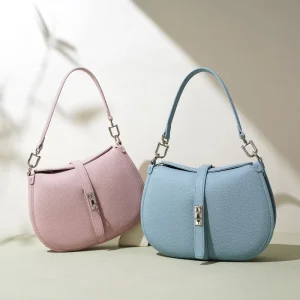Elegant Genuine Leather Ladies Saddle Bag Fashion Shoulder Crossbody Armpit Bag Top Grain Cowhide Women’s Handbags