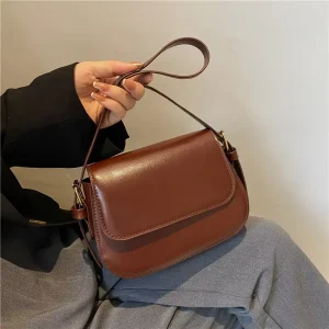 Elegant Simple Lady Shoulder Bag Retro Female Simple PU Leather Crossbody Messenger Bag