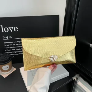 Elegant Women’s PU Leather Clutch Bag Large Capacity Envelope Handbag with Metal Lock Party Evening Wristlet