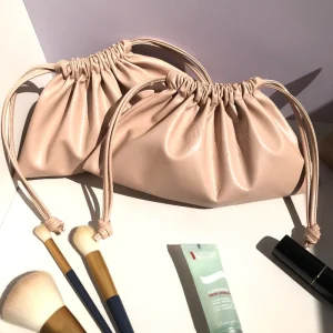 Emboss Custom Logo Waterproof Makeup PU Leather Cosmetic Brush Perfume Travel Storage Bag Leather Drawstring Jewelry Pouch