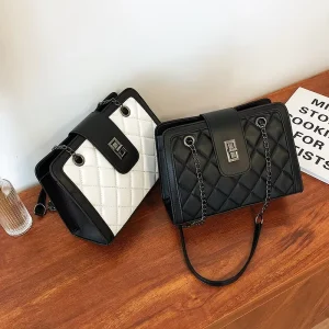 Embroidered Diamond Pattern Women’s PVC Bag New Trendy Korean Version Fashionable Textured Versatile Chain Zipper Shoulder