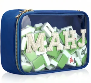 Embroidered Letter Mahjong Bag Large Handheld Toiletry Organizer Travel Cosmetic Storage Pouch
