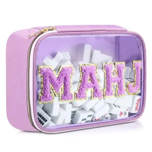 Embroidery Letter Canvas Mahjong Storage Bag Portable Travel Cosmetic Toiletry Bag Large Capacity Handbag