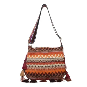 Ethnic Style Large Capacity Tassel Personalized Single Strap Polyester Small Square Crossbody Shoulder Bag New Bohemian