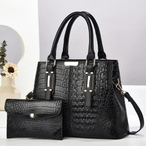 European American Fashion Sequined Crocodile patterned Single ZIP Durable Large capacity Textured Shoulder Crossbody Handbag Set