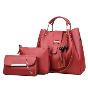European American Fashion Women’s Portable Shoulder Messenger Bag Joker Bead Tassel Three-Piece Mother Handbag